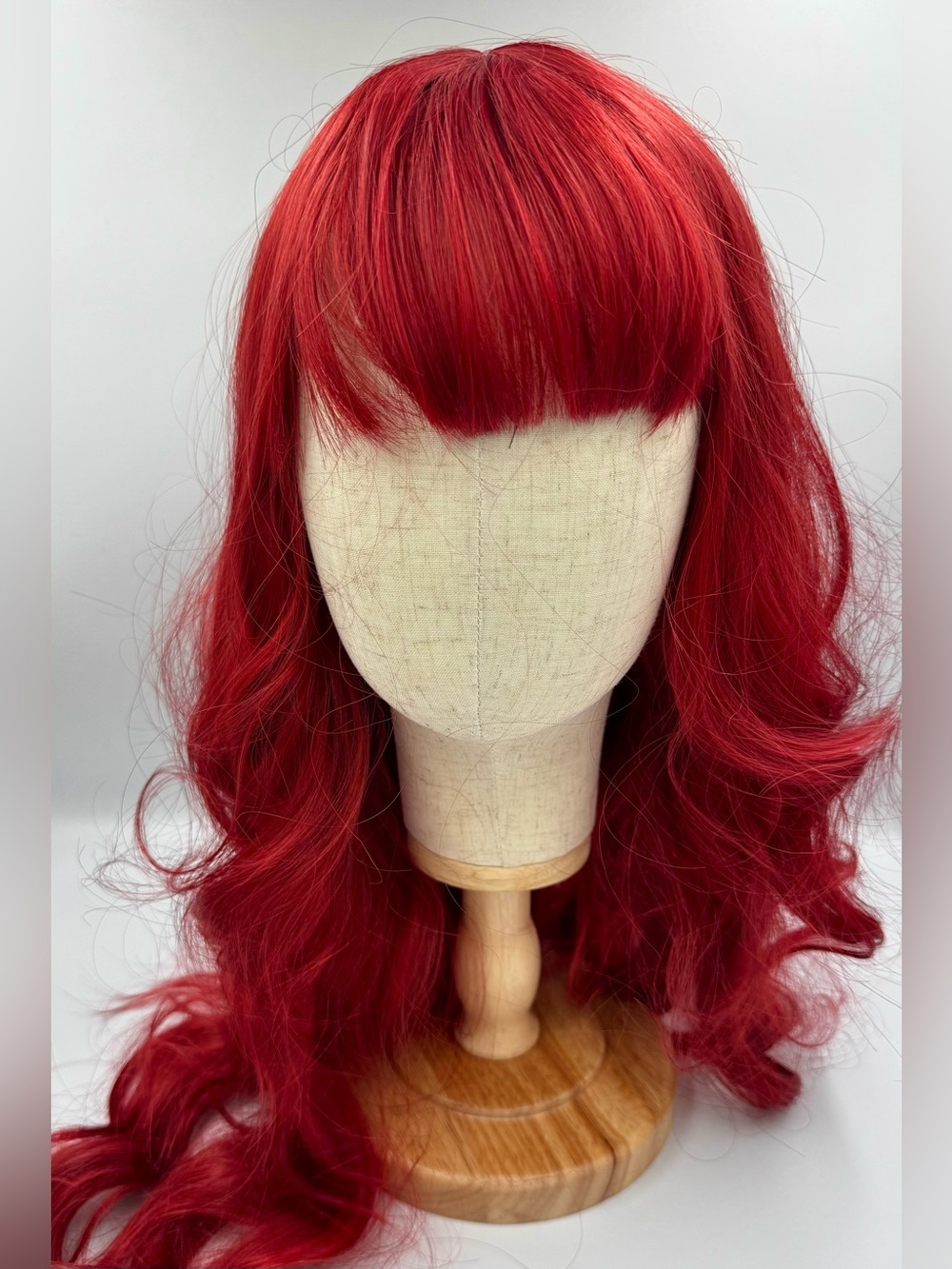 Red Wavy Wig with Bangs Synthetic Cosplay Hairpiece OS